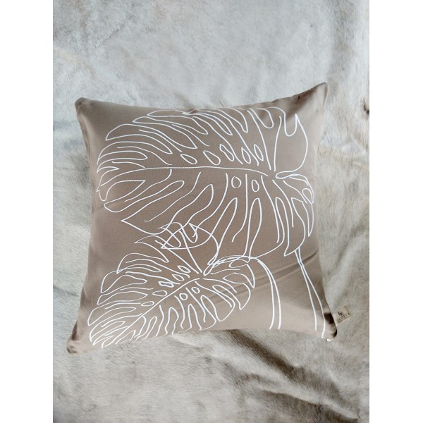 COJÍN MONSTERA BEIGE LÍNEA BLANCA