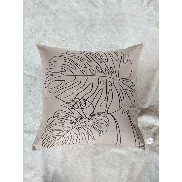 COJÍN MONSTERA BEIGE LÍNEA NEGRA
