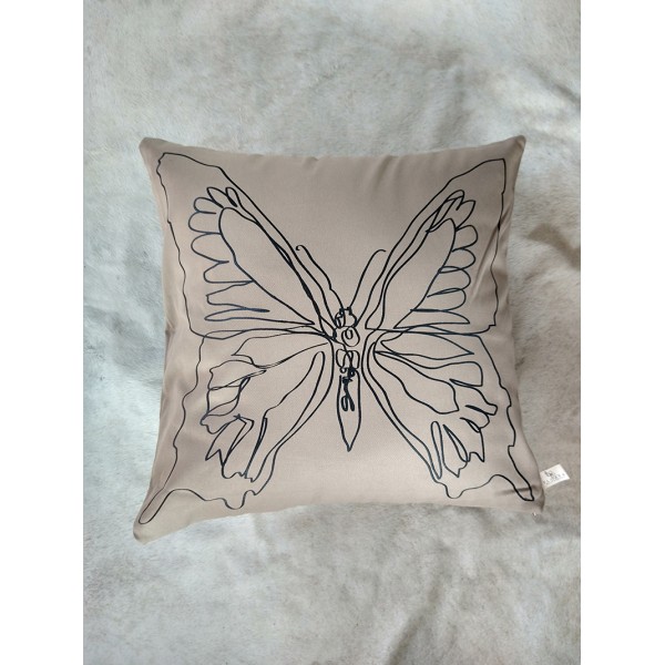 COJÍN MARIPOSA BEIGE LÍNEA NEGRA