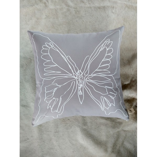COJÍN MARIPOSA GRIS LÍNEA BLANCA